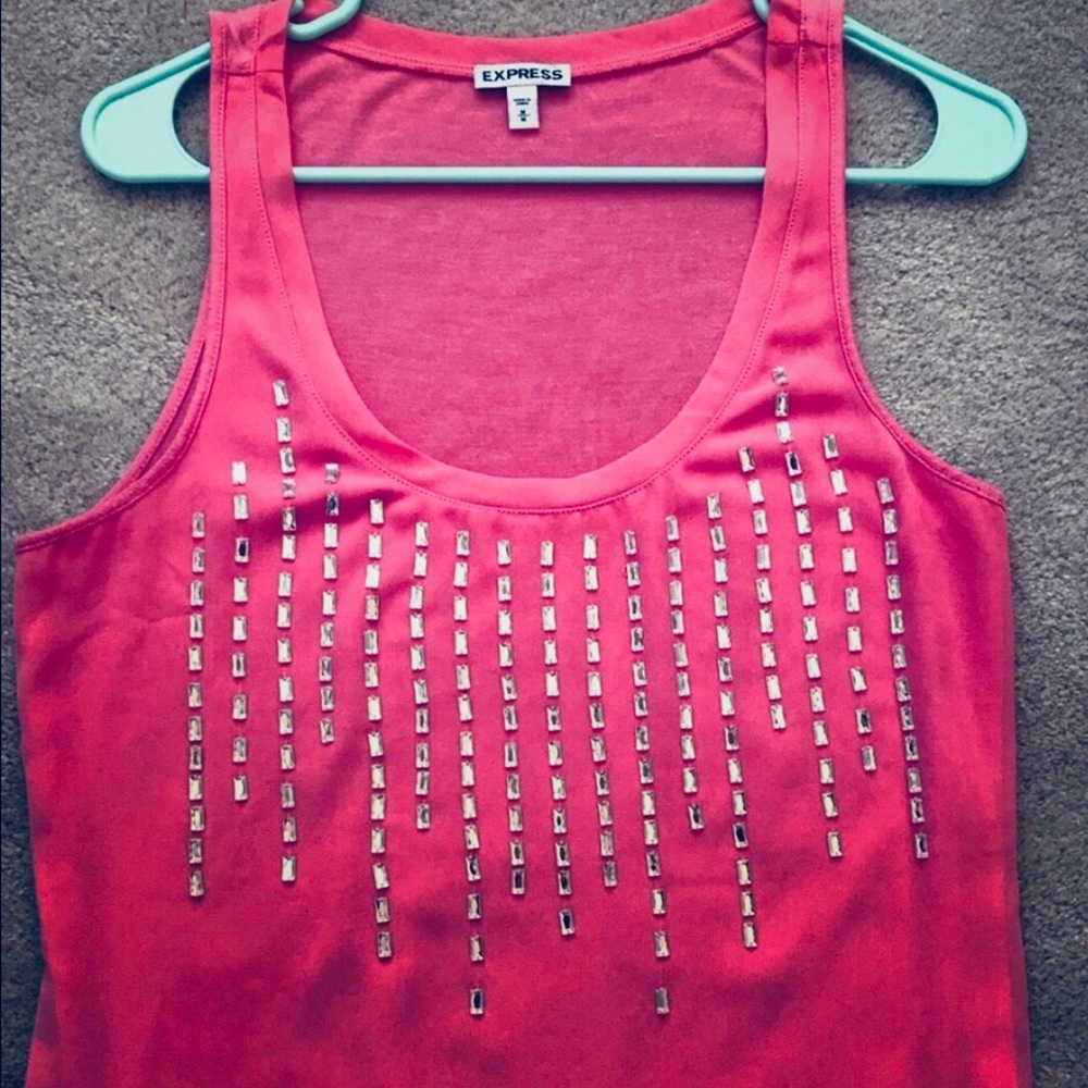 Express sleeveless embellished scoop neck top
